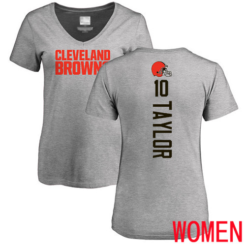 Cleveland Browns Taywan Taylor Women Ash Jersey #10 NFL Football Backer V-Neck T Shirt